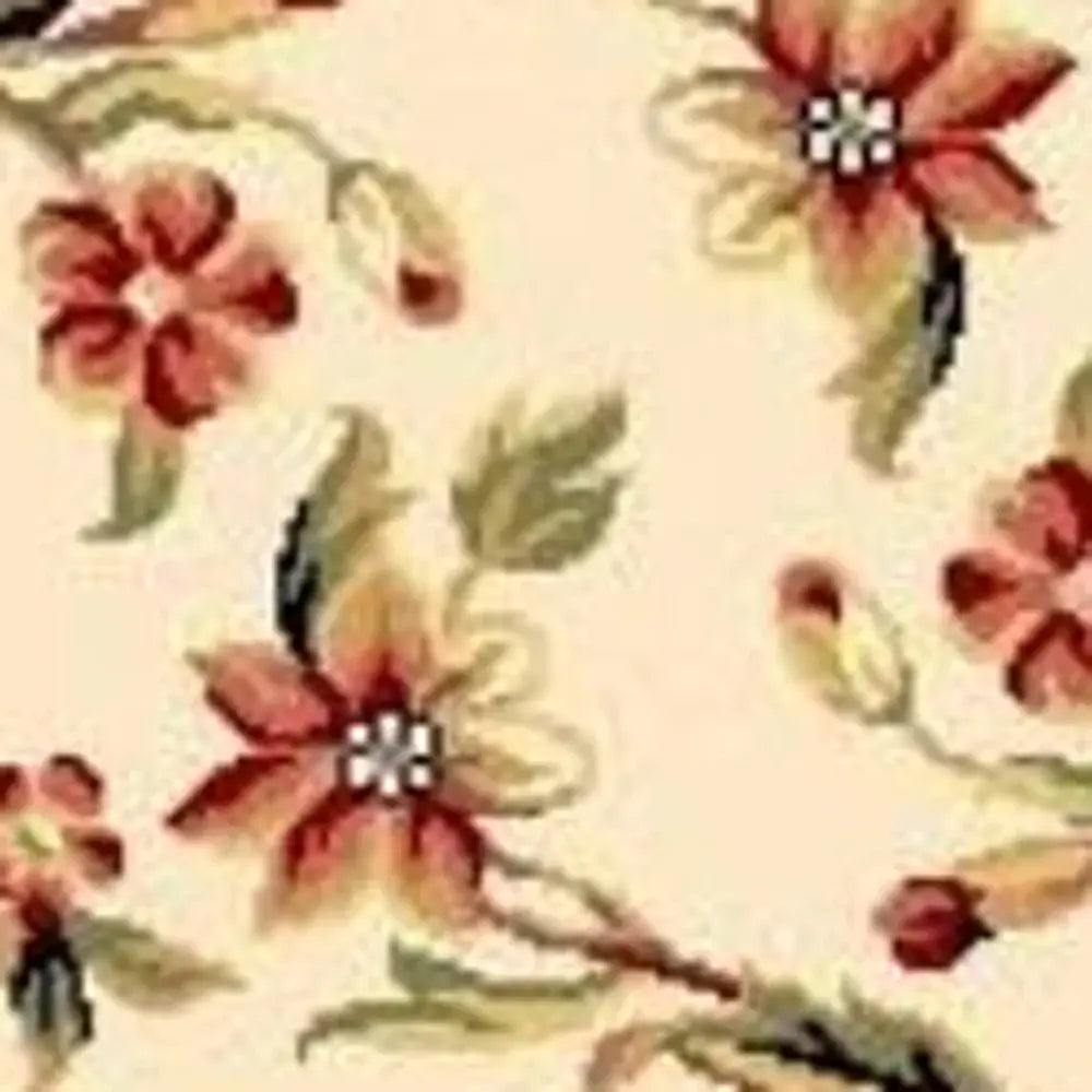8' Ivory Green and Red Floral Vines Runner Rug - Homeroots - Flyclothing LLC