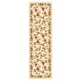 8' Ivory Green and Red Floral Vines Runner Rug - Homeroots - Flyclothing LLC