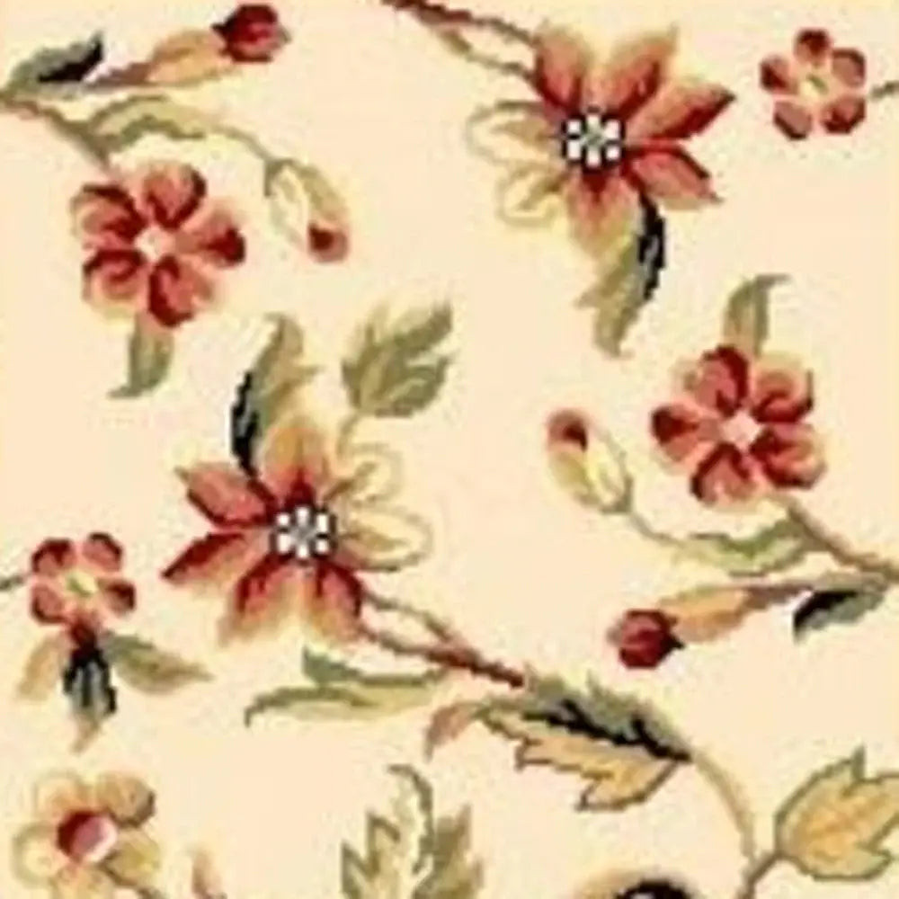 8' Ivory Green and Red Floral Vines Runner Rug - Homeroots - Flyclothing LLC