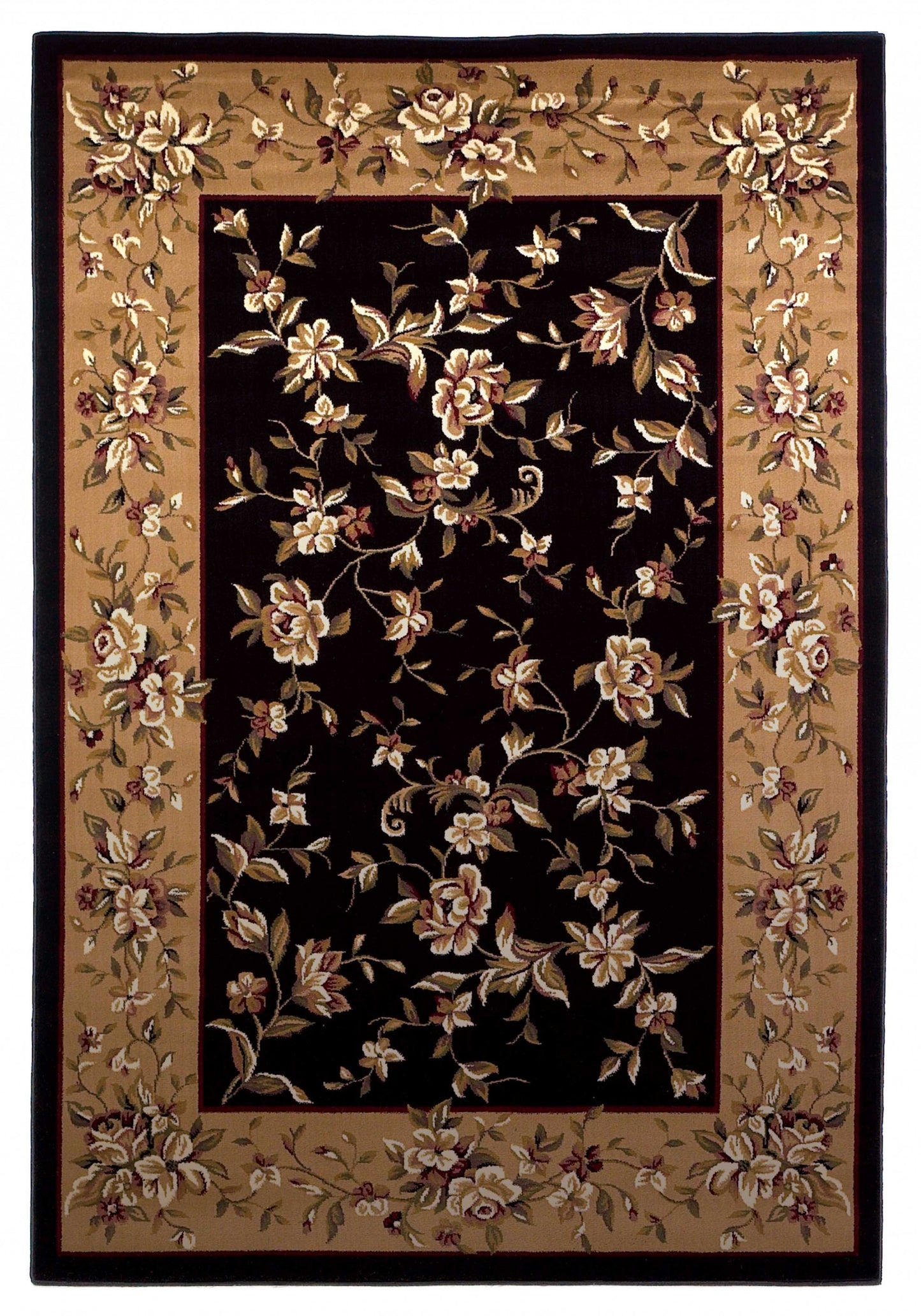 3' X 5' Black Beige Machine Woven Floral Vines Indoor Area Rug - Homeroots - Flyclothing LLC