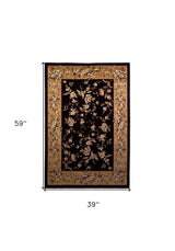 3' X 5' Black Beige Machine Woven Floral Vines Indoor Area Rug - Homeroots - Flyclothing LLC