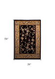 3' X 5' Black Beige Machine Woven Floral Vines Indoor Area Rug - Homeroots