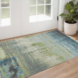 3' X 5' Blue and Green Abstract Brushstrokes Area Rug - Homeroots