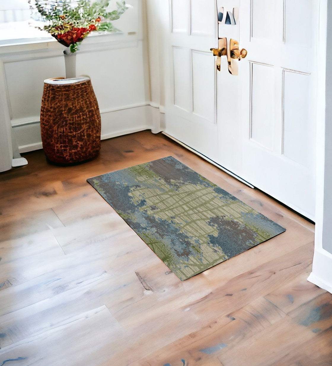 3' X 5' Blue and Green Abstract Area Rug - Homeroots - Flyclothing LLC