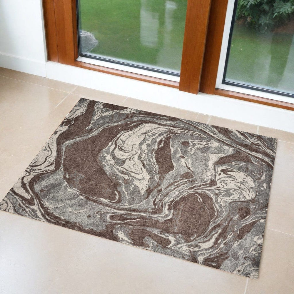 3' X 5' Brown Abstract Area Rug - Homeroots