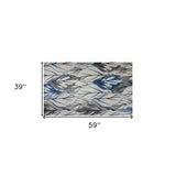 3' X 5' Grey And Navy Area Rug - Homeroots