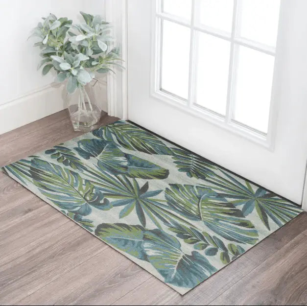 3' X 5' Teal and Ivory Tropical Floral Area Rug - Homeroots - Flyclothing LLC