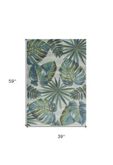 3' X 5' Teal and Ivory Tropical Floral Area Rug - Homeroots - Flyclothing LLC
