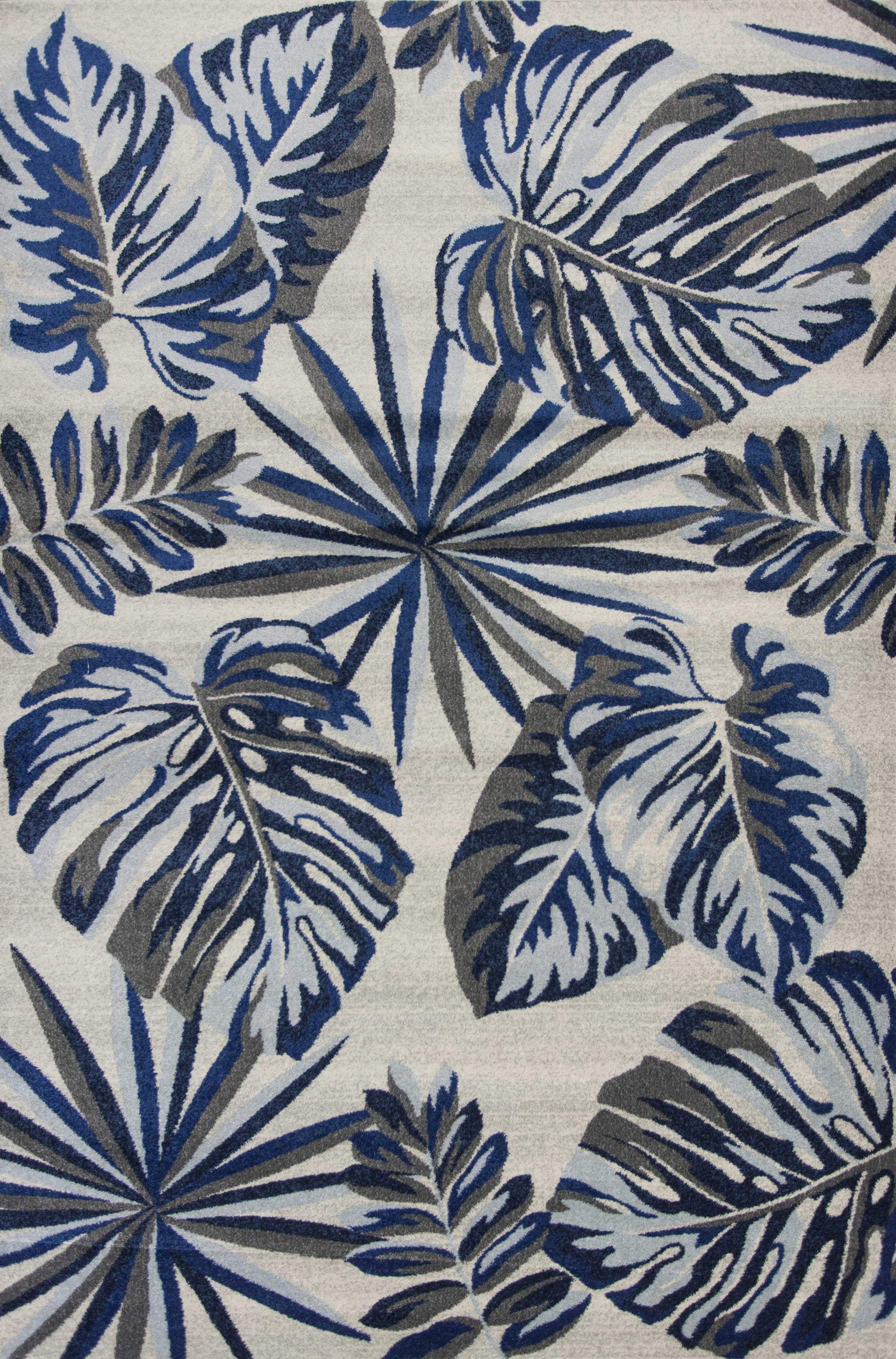 3' X 5' Blue and Gray Botanical Leaves Area Rug - Homeroots - Flyclothing LLC