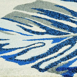 3' X 5' Blue and Gray Botanical Leaves Area Rug - Homeroots