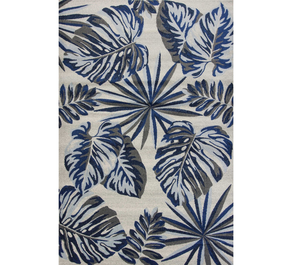3' X 5' Blue and Gray Botanical Leaves Area Rug - Homeroots