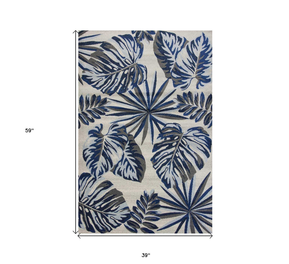 3' X 5' Blue and Gray Botanical Leaves Area Rug - Homeroots - Flyclothing LLC