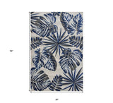 3' X 5' Blue and Gray Botanical Leaves Area Rug - Homeroots