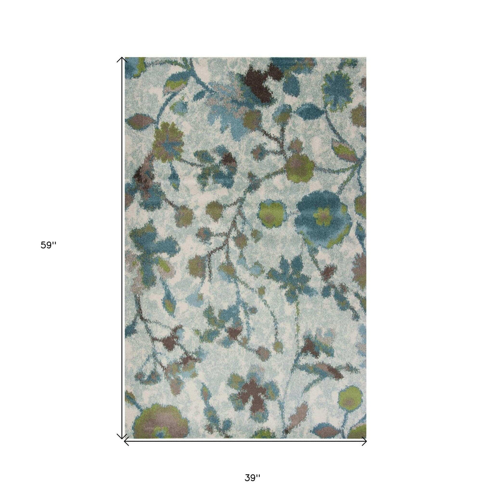 3' X 5' Teal Floral Vines Area Rug - Homeroots - Flyclothing LLC