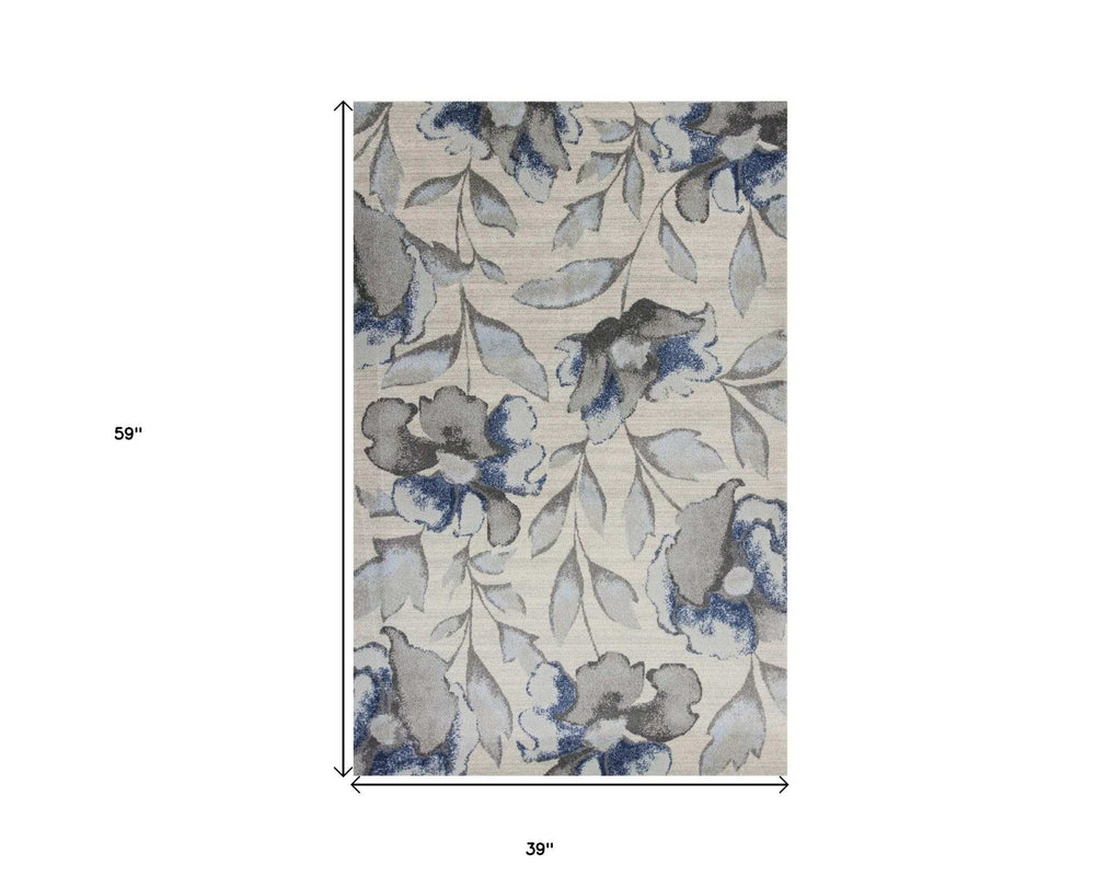 3' X 5' Blue and Gray Floral Vines Area Rug - Homeroots - Flyclothing LLC
