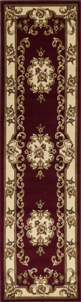 8' Red and Ivory Floral Border Runner Rug - Homeroots - Flyclothing LLC