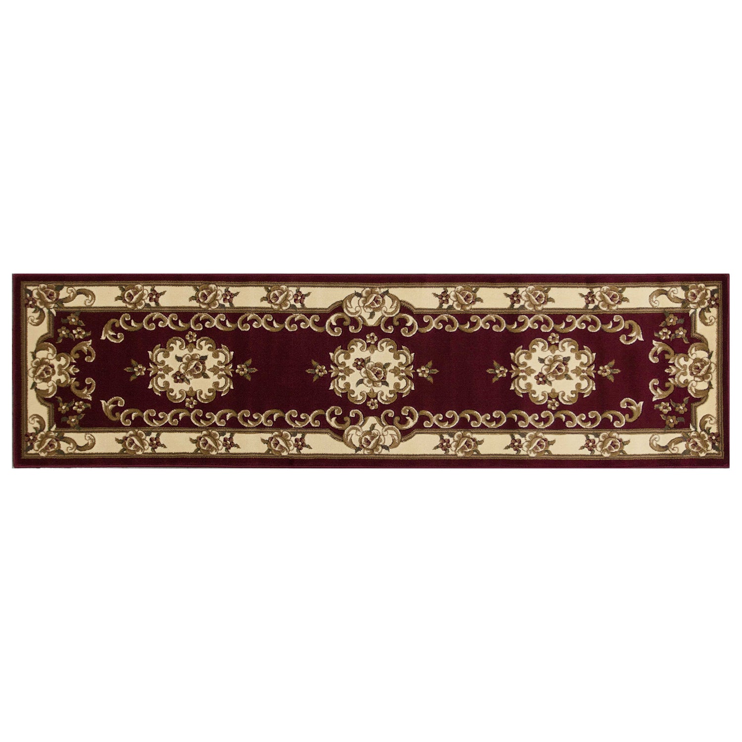 8' Red and Ivory Floral Border Runner Rug