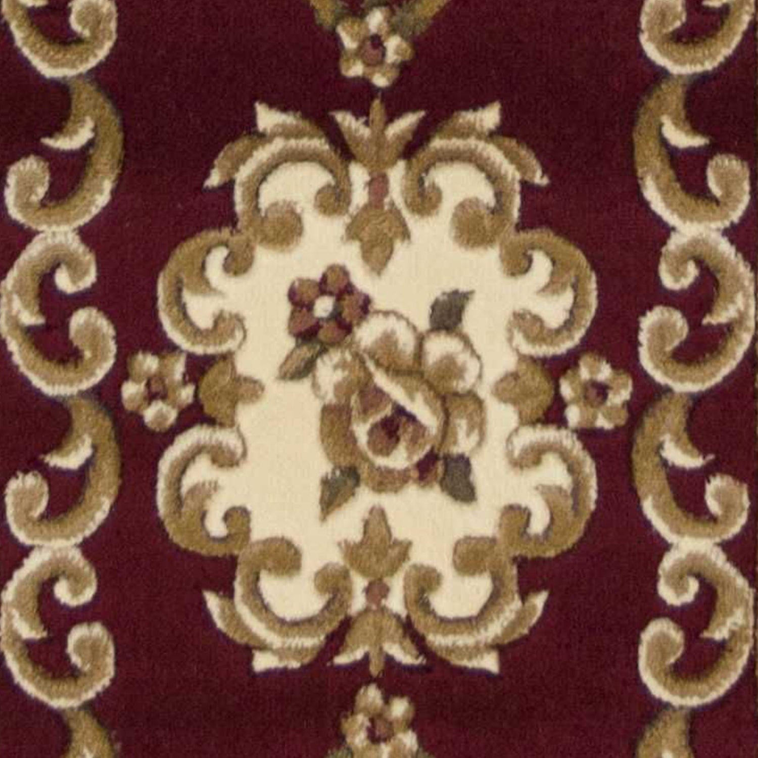 8' Red and Ivory Floral Border Runner Rug