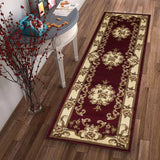 8' Red and Ivory Floral Border Runner Rug - Homeroots - Flyclothing LLC