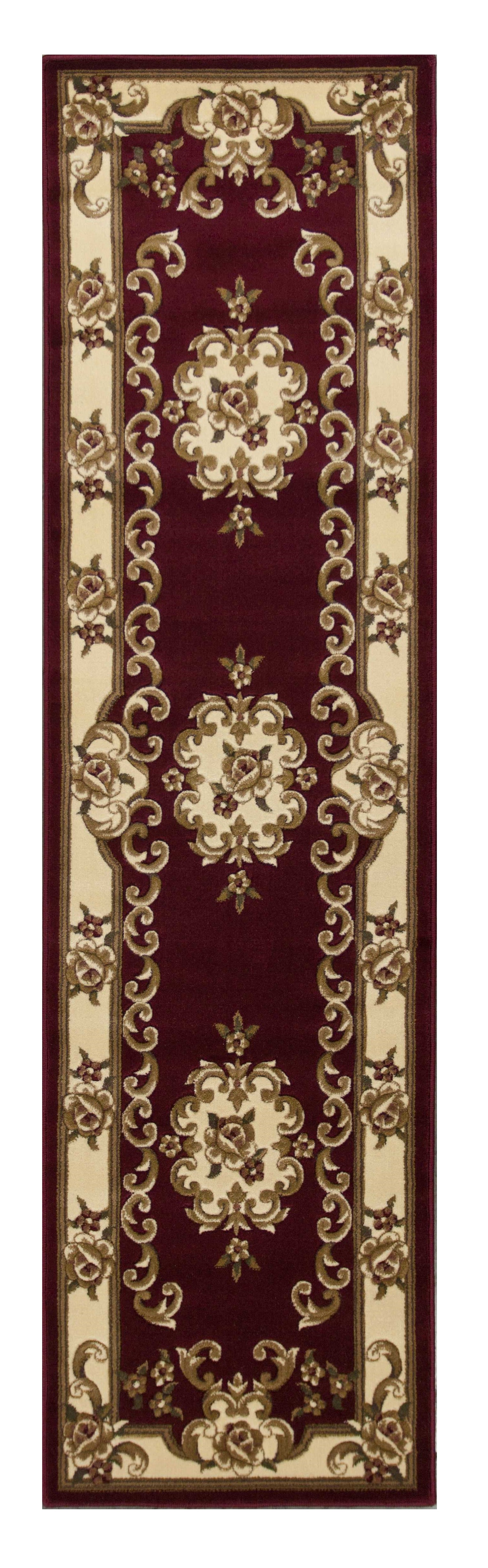 8' Red and Ivory Floral Border Runner Rug