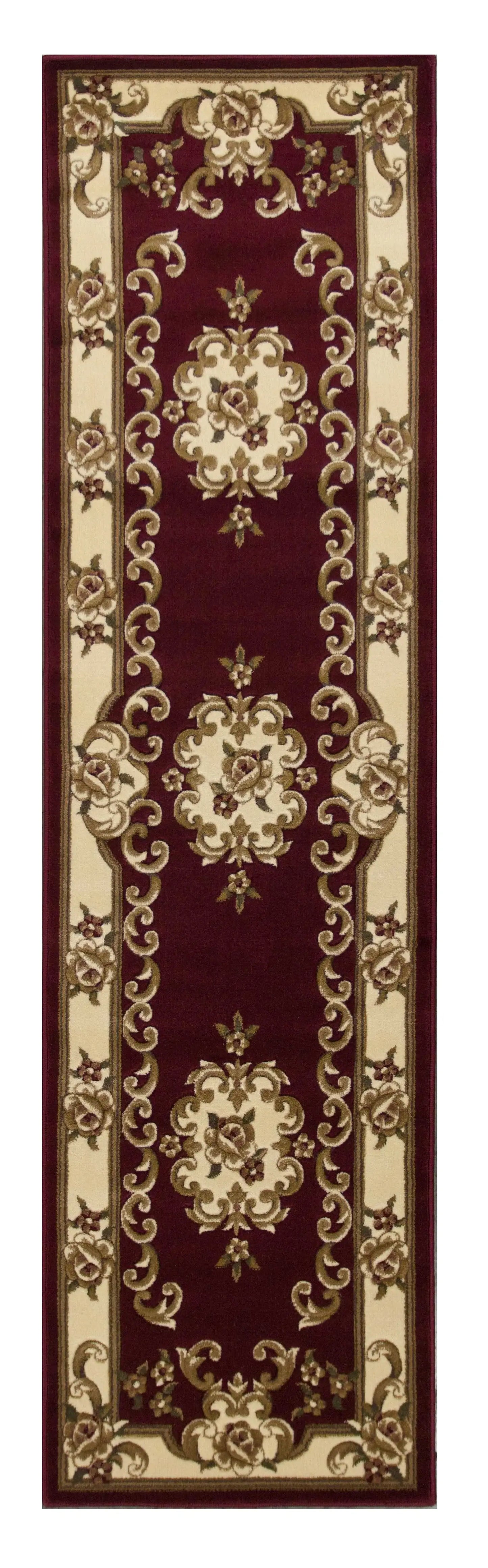 8' Red and Ivory Floral Border Runner Rug - Homeroots - Flyclothing LLC