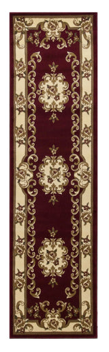 8' Red and Ivory Floral Border Runner Rug - Homeroots - Flyclothing LLC