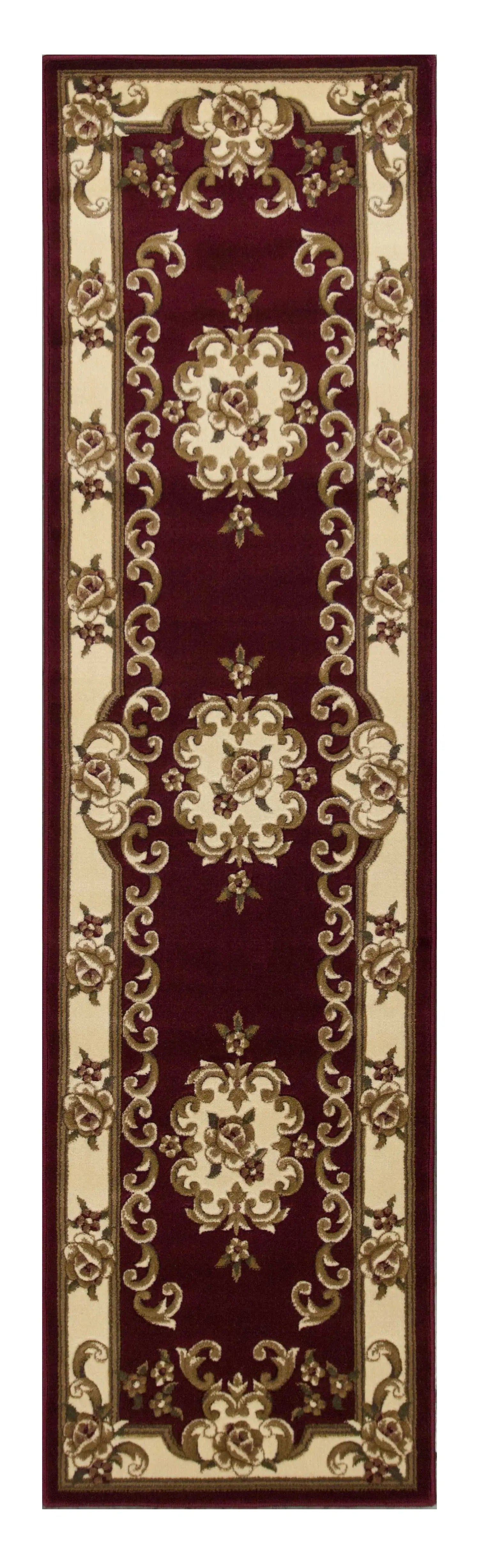 8' Red and Ivory Floral Border Runner Rug - Homeroots - Flyclothing LLC