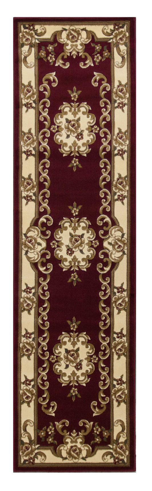 8' Red and Ivory Floral Border Runner Rug