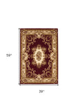 3' X 5' Red and Ivory Floral Border Area Rug - Homeroots