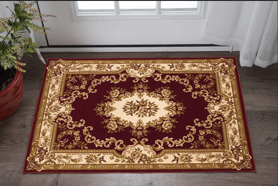 3' X 5' Red and Ivory Floral Border Area Rug - Homeroots