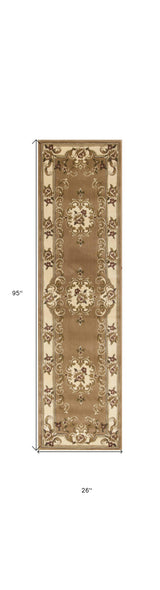 2' X 8' Beige Or Ivory Medallion Runner Rug - Homeroots - Flyclothing LLC