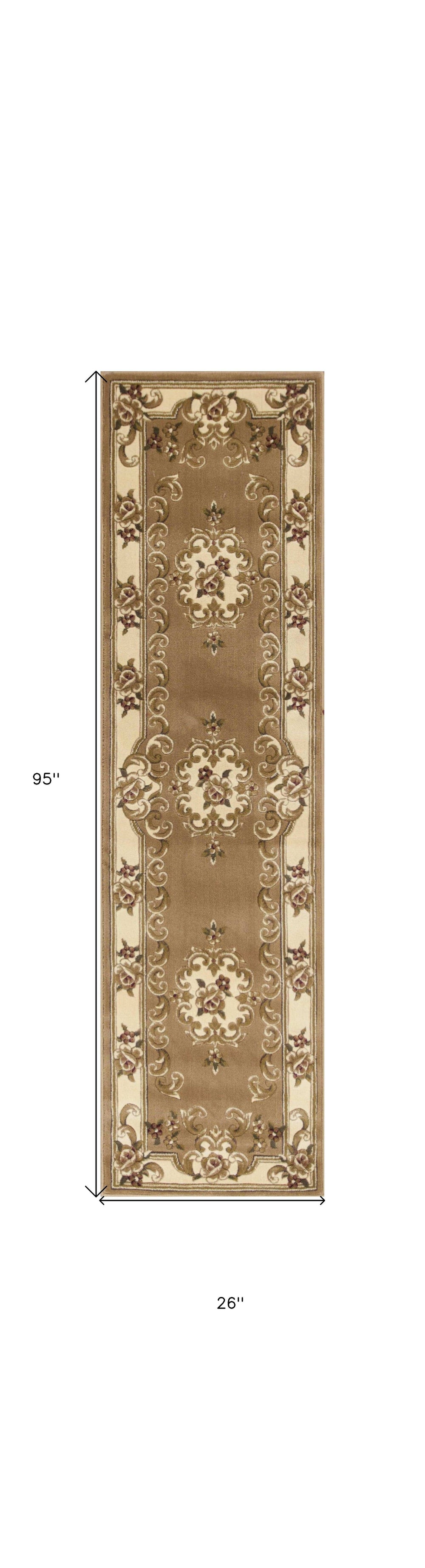 2' X 8' Beige Or Ivory Medallion Runner Rug - Homeroots - Flyclothing LLC