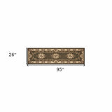 8' Green and Ivory Medallion Runner Rug - Homeroots