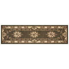 8' Green and Ivory Medallion Runner Rug