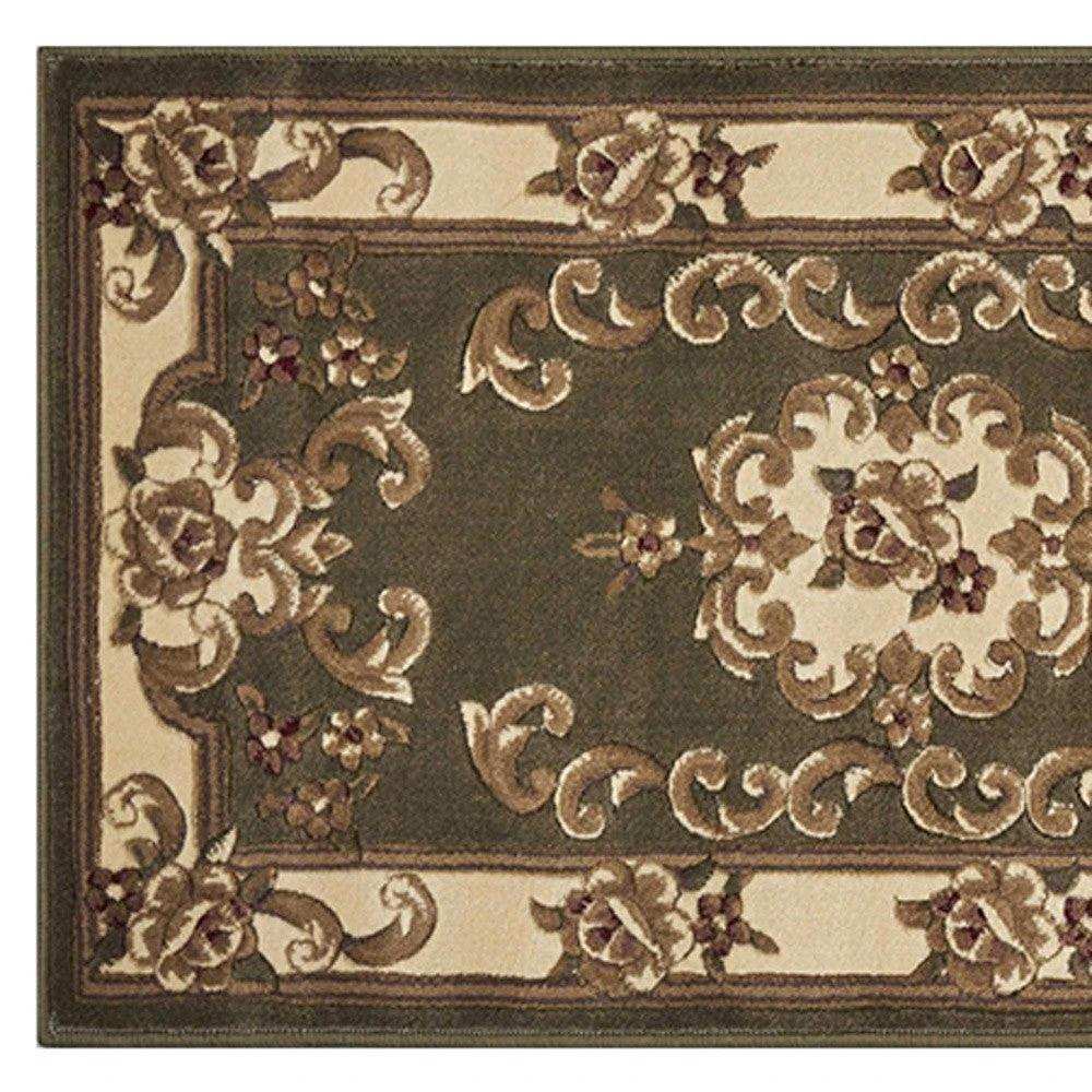 8' Green and Ivory Medallion Runner Rug - Homeroots - Flyclothing LLC