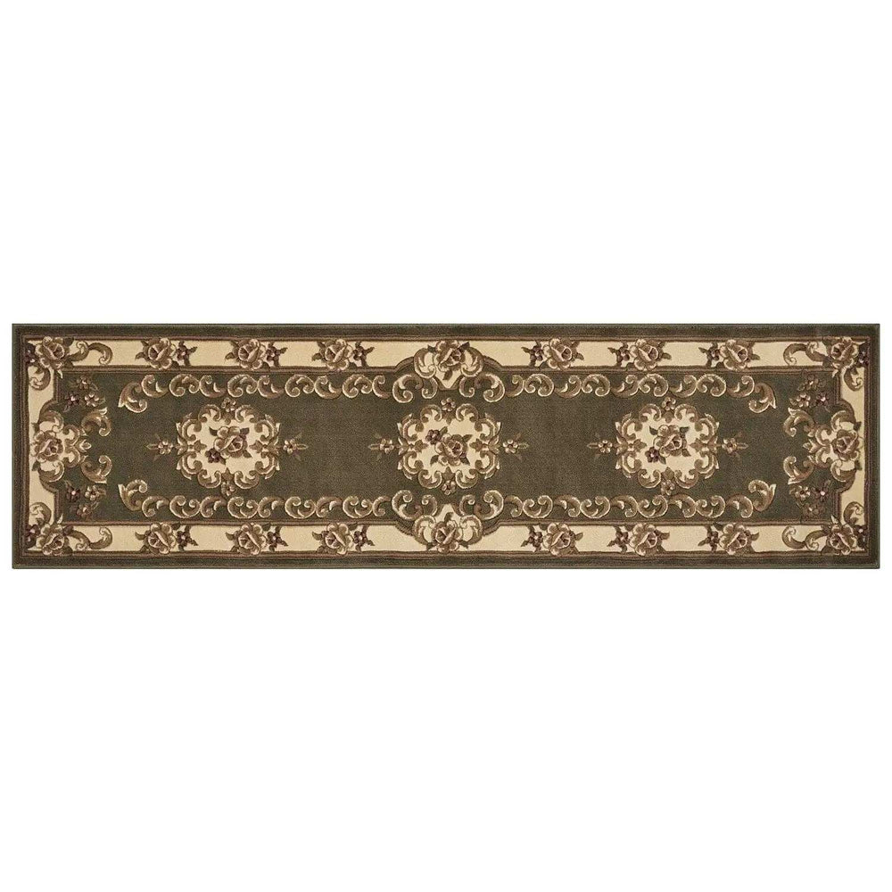 8' Green and Ivory Medallion Runner Rug - Homeroots - Flyclothing LLC