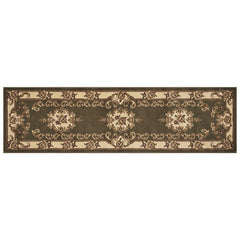 8' Green and Ivory Medallion Runner Rug