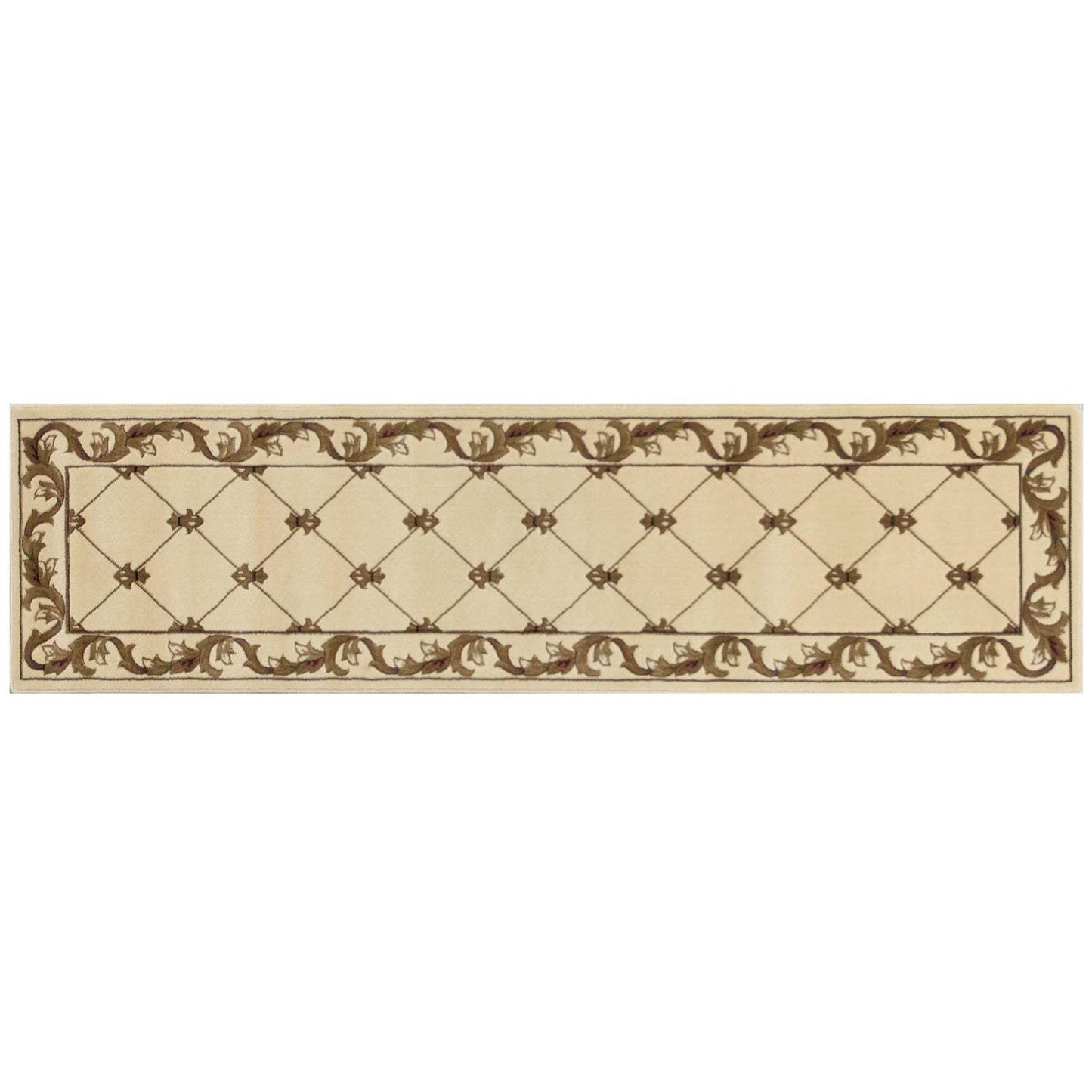 2' X 8' Ivory Fleur De Lis Runner Rug - Homeroots - Flyclothing LLC