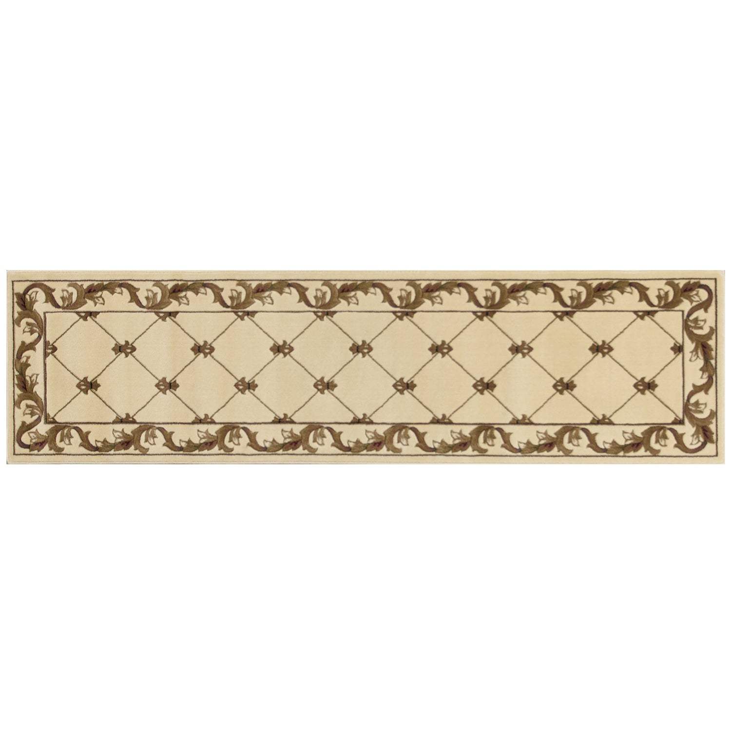 2' X 8' Ivory Fleur De Lis Runner Rug - Homeroots - Flyclothing LLC