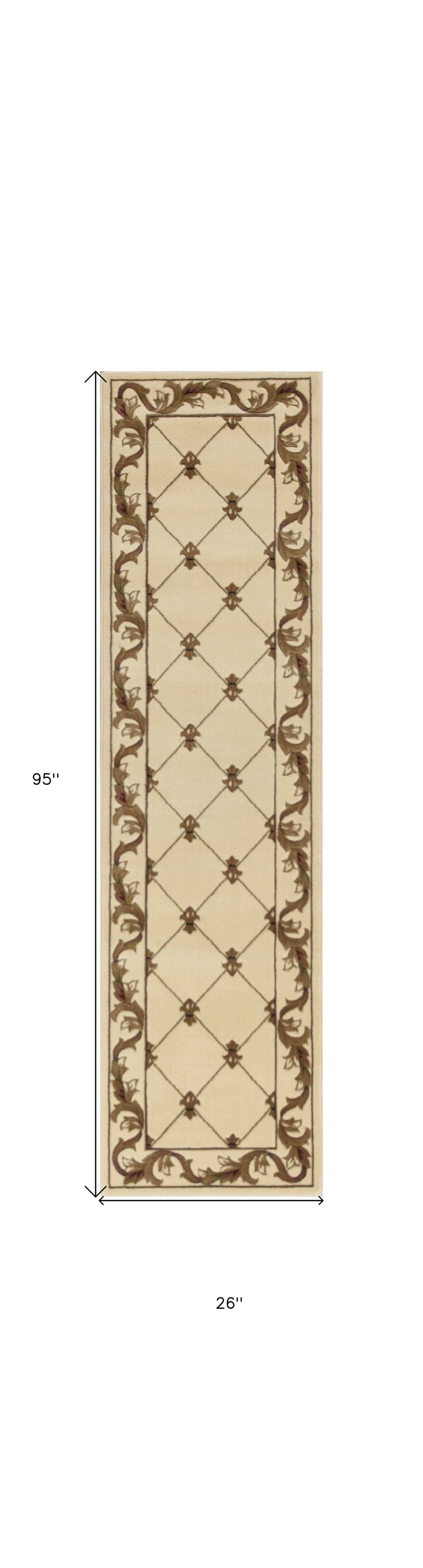 2' X 8' Ivory Fleur De Lis Runner Rug - Homeroots - Flyclothing LLC