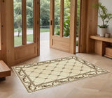 3' X 5' Ivory Machine Woven Hand Carved Fleur De Lis Indoor Area Rug - Homeroots
