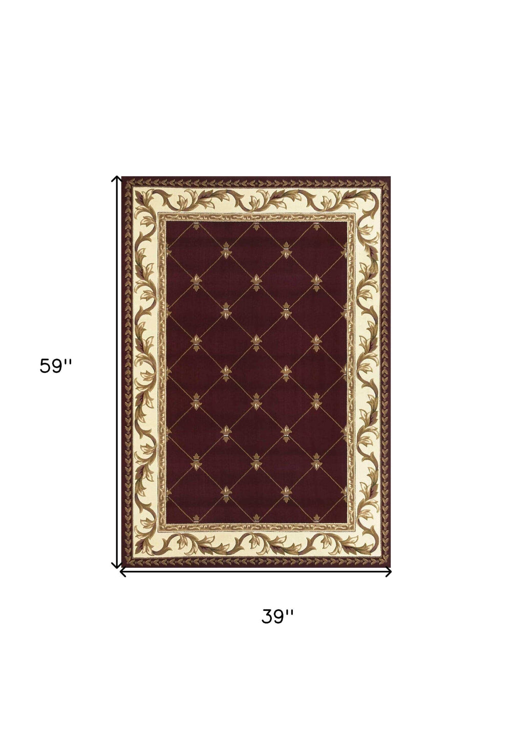 3' X 5' Red Machine Woven Hand Carved Fleur De Lis Indoor Area Rug - Homeroots - Flyclothing LLC