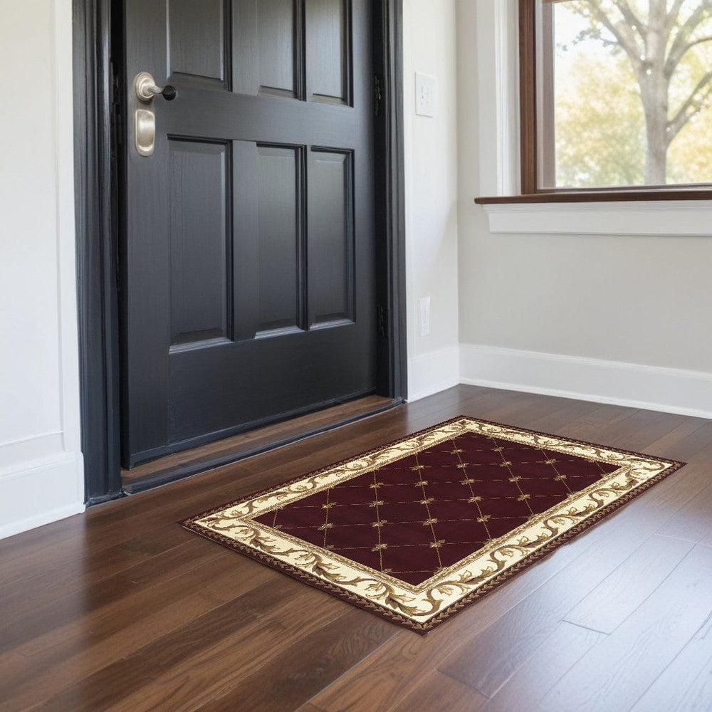 3' X 5' Red Machine Woven Hand Carved Fleur De Lis Indoor Area Rug - Homeroots