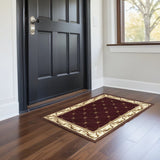 3' X 5' Red Machine Woven Hand Carved Fleur De Lis Indoor Area Rug - Homeroots