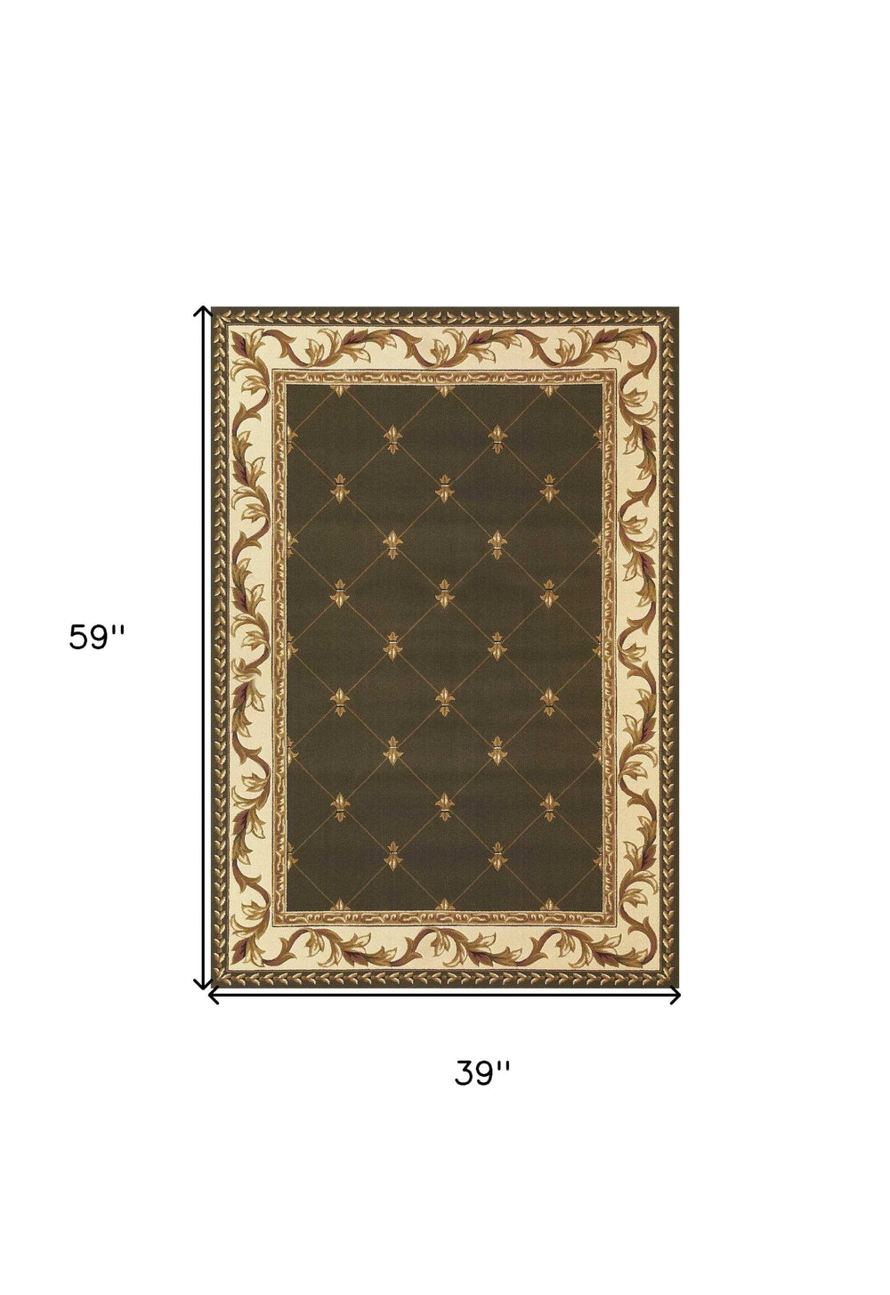 3' X 5' Green Machine Woven Hand Carved Fleur De Lis Indoor Area Rug - Homeroots - Flyclothing LLC