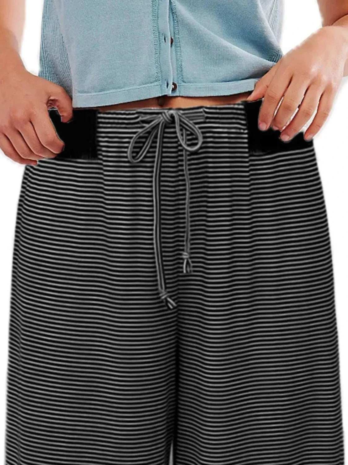 Drawstring Striped Wide Leg Pants - Trendsi - Flyclothing LLC