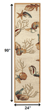 8' Beige Hand Hooked Sea Shells Indoor Runner Rug - Homeroots - Flyclothing LLC