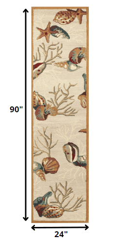 8' Beige Hand Hooked Sea Shells Indoor Runner Rug - Homeroots - Flyclothing LLC