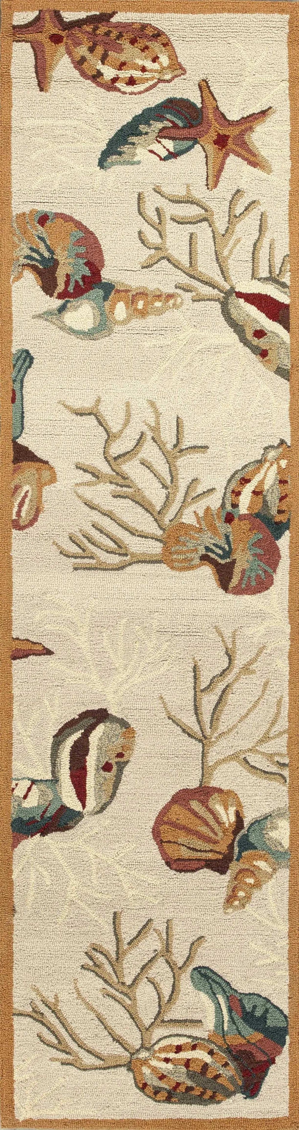 8' Beige Hand Hooked Sea Shells Indoor Runner Rug - Homeroots - Flyclothing LLC