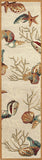 8' Beige Hand Hooked Sea Shells Indoor Runner Rug - Homeroots